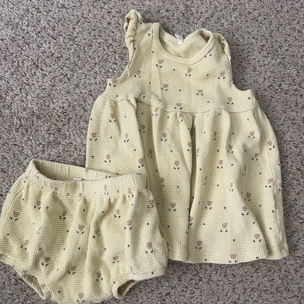 Quincy Mae Light Yellow Floral Dress & Bloomers